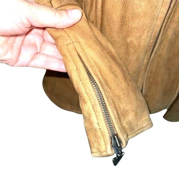 Beyond Sport California Moto Jacket Womens Small Leather Caramel Zip Sleeves - Picture 11 of 15